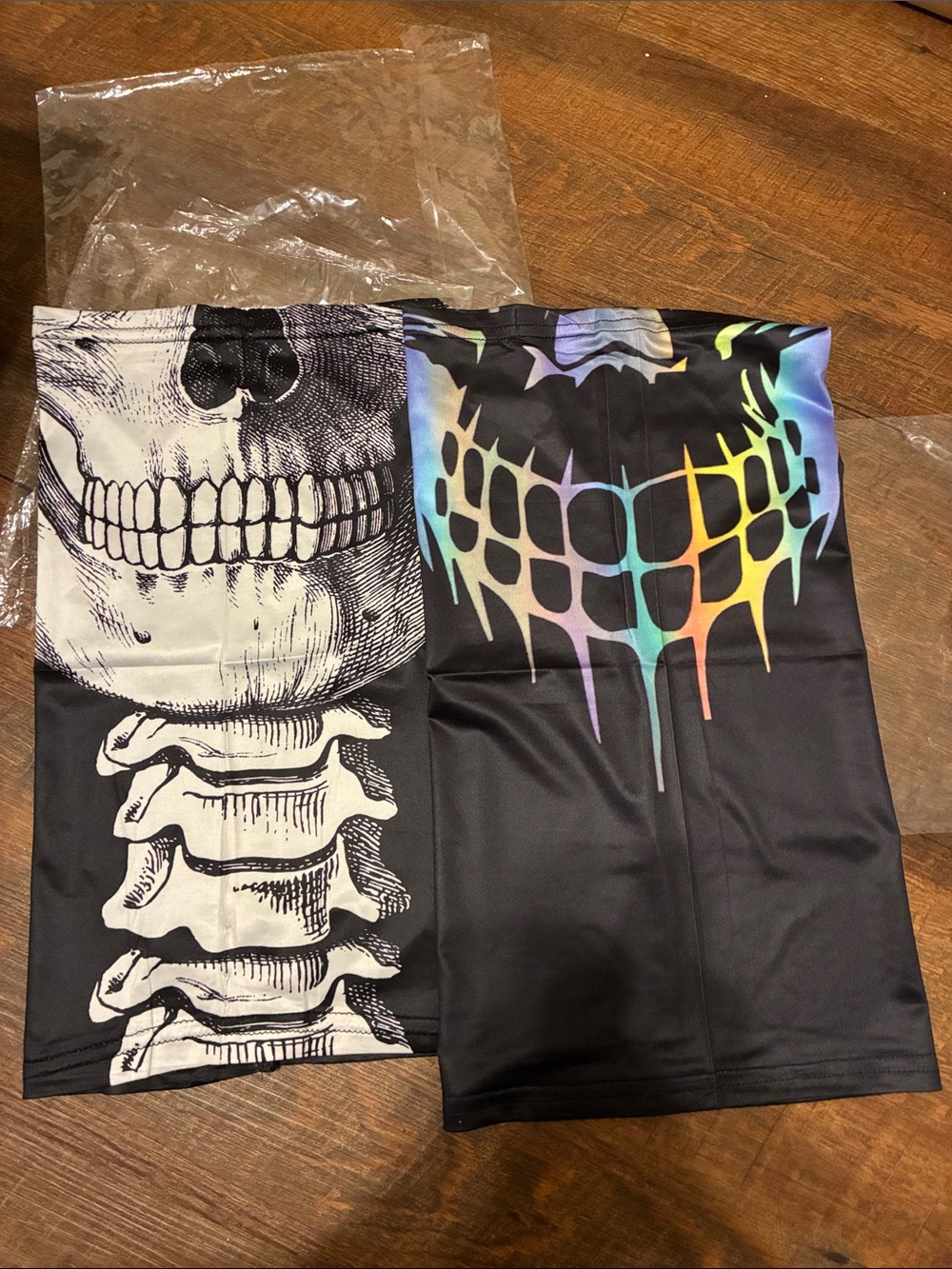 Skull Face set of 2 Biker Bandana - Black with Rainbow Accent